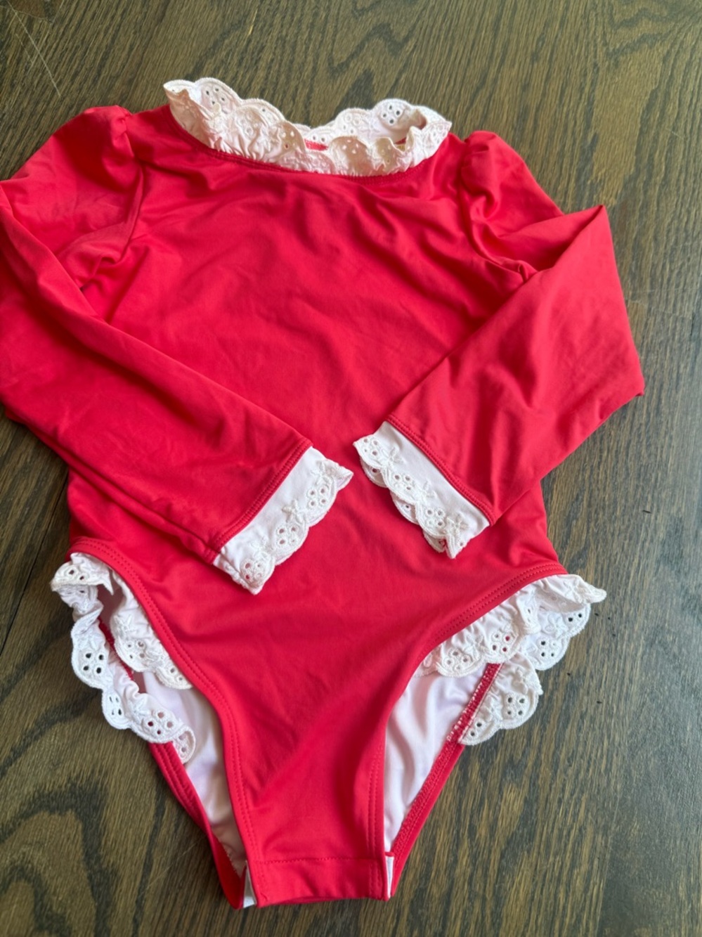 Beaufort Bonnet Red Lace-Trim Kids One-Piece Swimsuit